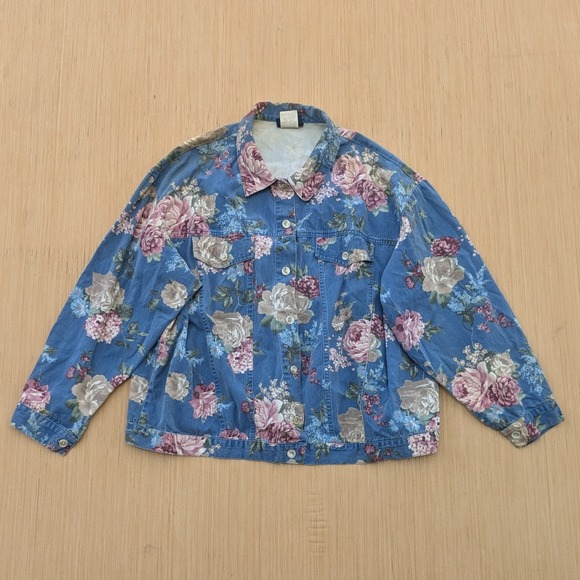 Faded Glory Jackets & Blazers - Vintage Faded Glory Jacket 90's Floral Cottage Boho Denim USA Cotton Women's 20W